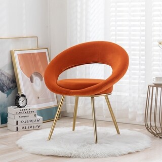 Orange Velvet Modern Accent Lounge Chair with Gold Plated Legs - Bed ...