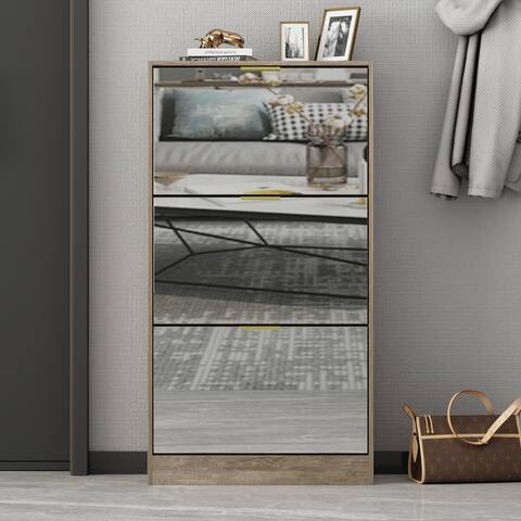 FUFU&GAGA 3 Tier with Mirrored Drawer Shoe Storage Cabinet Chest