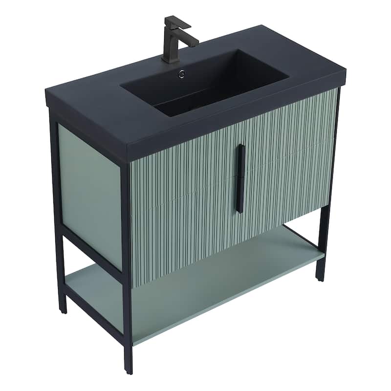 Fine Fixtures Serenity Modern Bathroom Vanity with Black Gel Acrylic Top