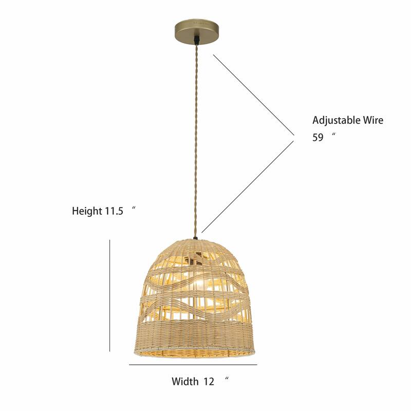 Nala 1-Light Rattan Bell Pendant, Coastal Boho - Handwoven - 12" Wide