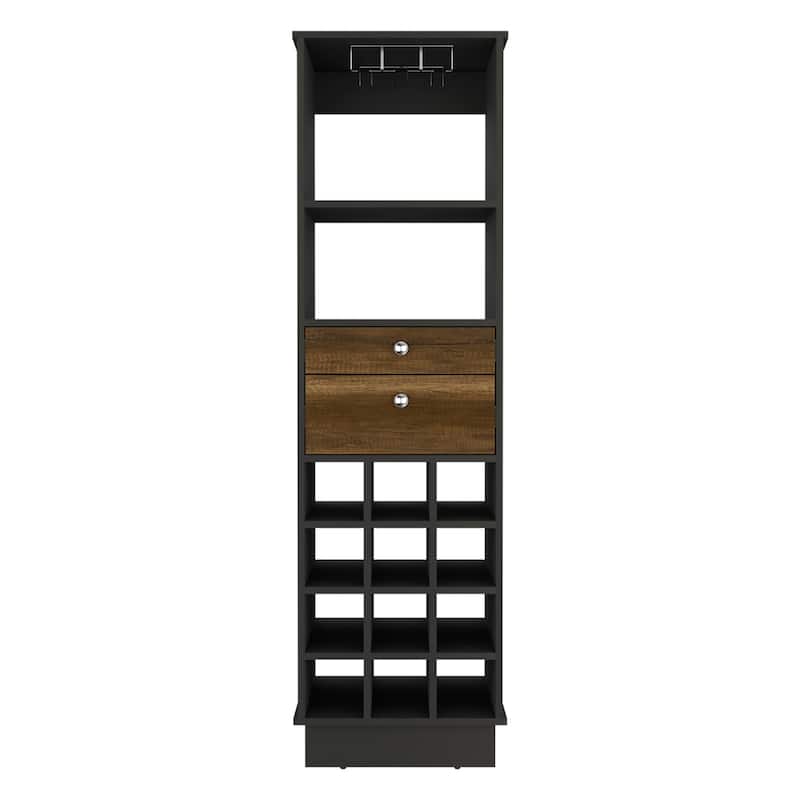 Classic Bar Cabinet, Two Drawers, Twelve Built-in Wine Rack-Black / Walnut