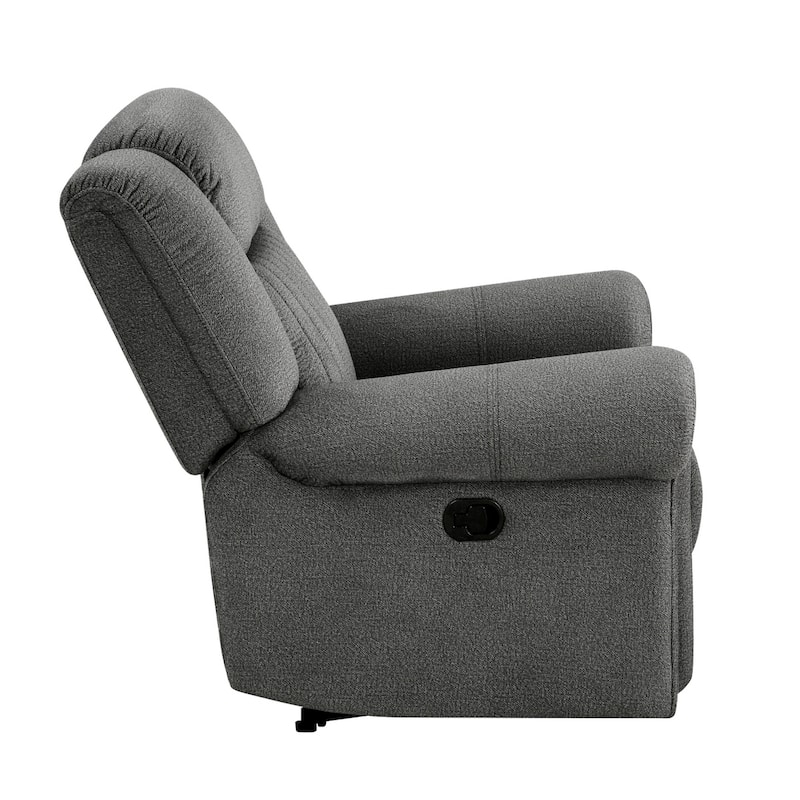 Ben 38 Inch Manual Recliner Chair, Gray Microfiber, Plush Foam, Solid Wood