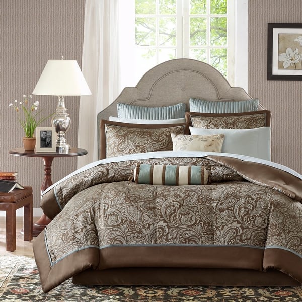 slide 2 of 15, Madison Park Whitman Blue/ Brown Complete Comforter and Cotton Sheet Set