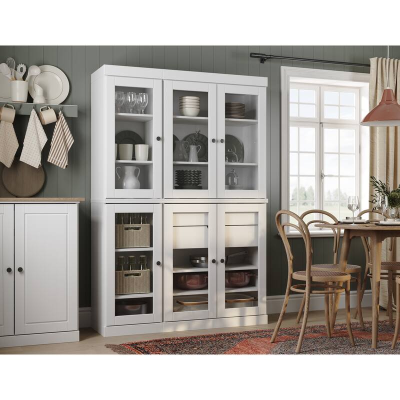 Palace Imports 100% Solid Wood 48.5" Pantry China Cabinet with Clear Glass Doors, 2-Drawers and Adjustable Shelves - White