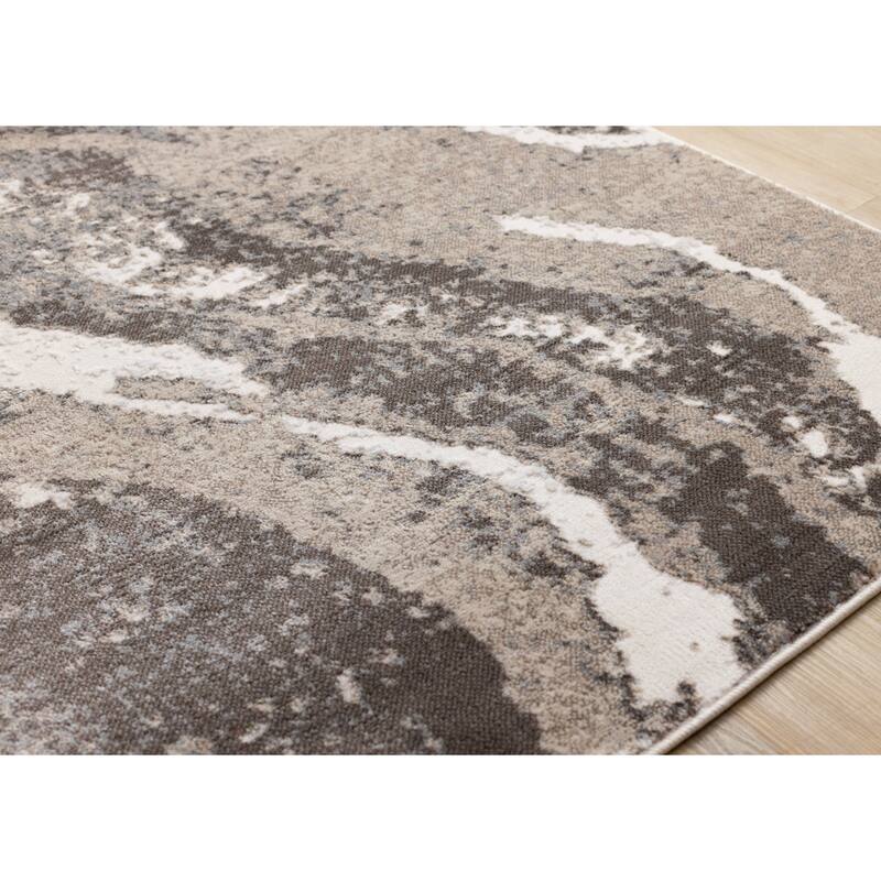 Grey Cream Beige Abstract Marble Pattern Area Rug, 5'3" x 7'7"