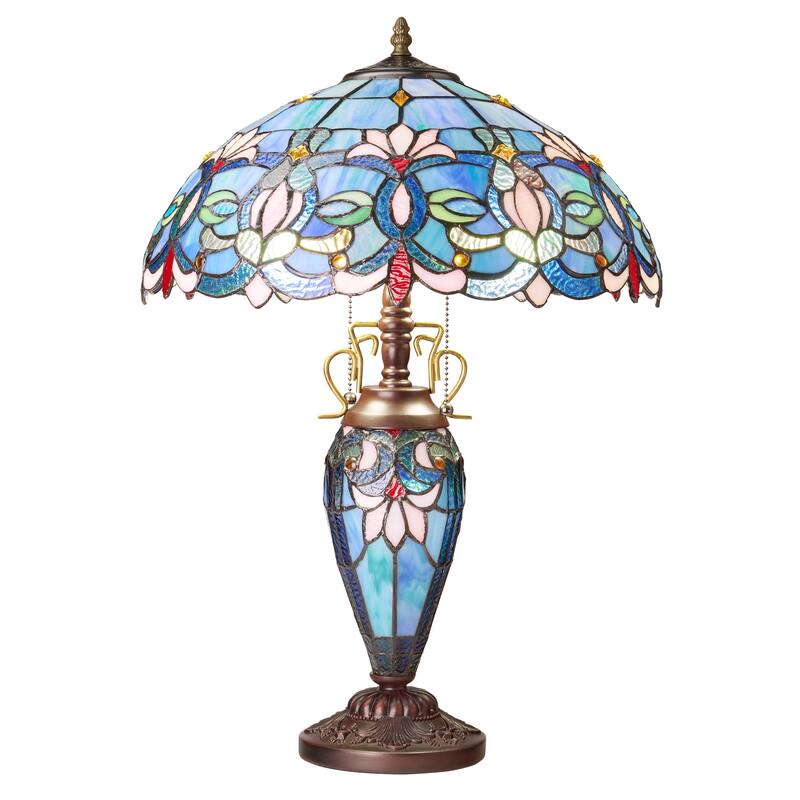 Winslow River of Goods Victorian Double Lit Stained Glass Dome Shade 24.5-Inch Table Lamp - 17.25" x 17.25" x 24.5" - Blue/Pink/Red/Green - 17.25"   x 17.25" x 24.5"