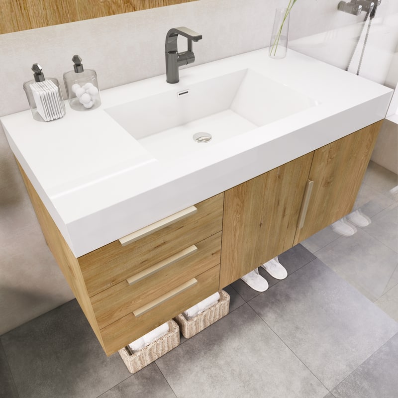 Noble 42" Wall Mounting Vanity (L Drawer) with Reinforced Acrylic Sink