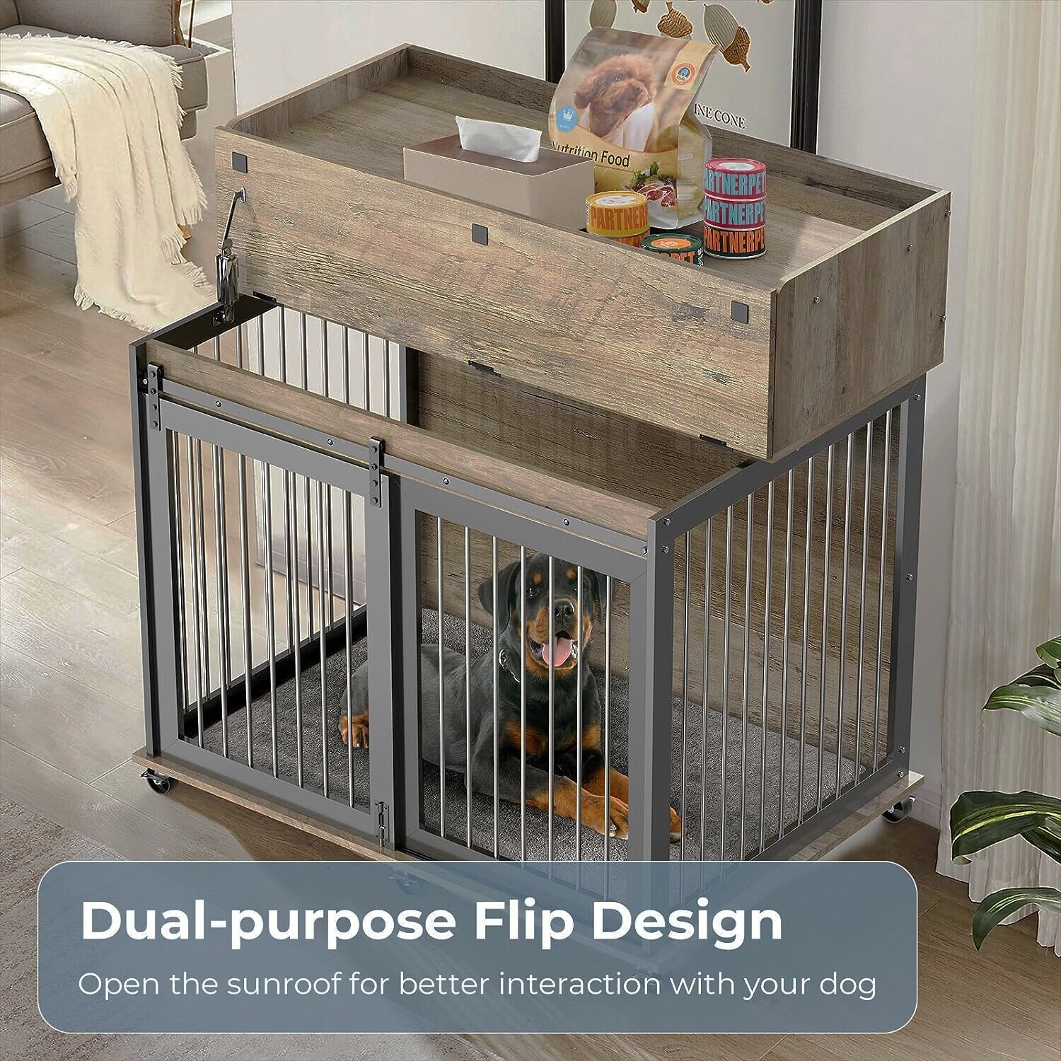 43.7 Dog Crate Furniture with Cabinet for Medium to Large Pets