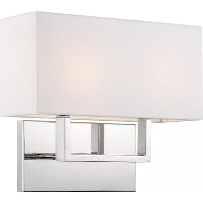 Tribeca 2 Light Vanity with White Linen Shade Polished Nickel Finish