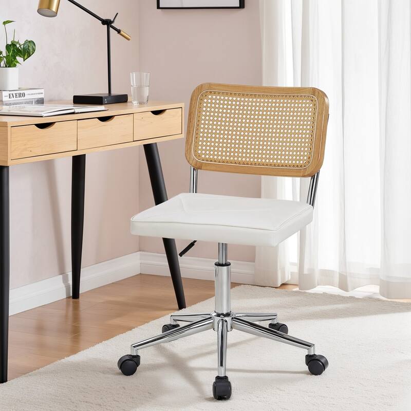 Javlergo Armless Home Office Desk Chair, Height Adjustable PU Leather Computer Task with 360° Swivel Rolling Wheels