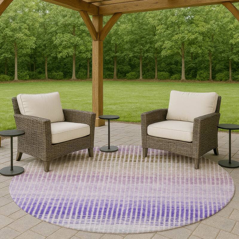 Machine Washable Indoor/ Outdoor Contemporary Stripes Chantille Rug - Teal - 8' x 8'