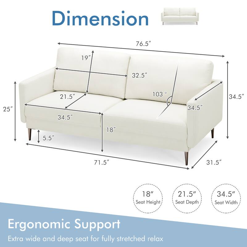 Costway 76.5'' Fabric Sofa Couch Living Room Small Apartment Furniture
