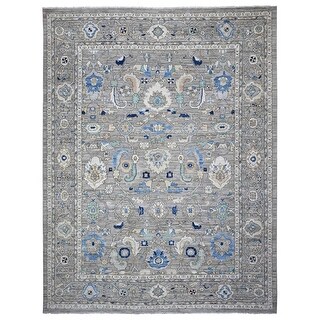 Shahbanu Rugs Solid Gray Soft Wool Hand Knotted Fine Aryana Peshawar ...