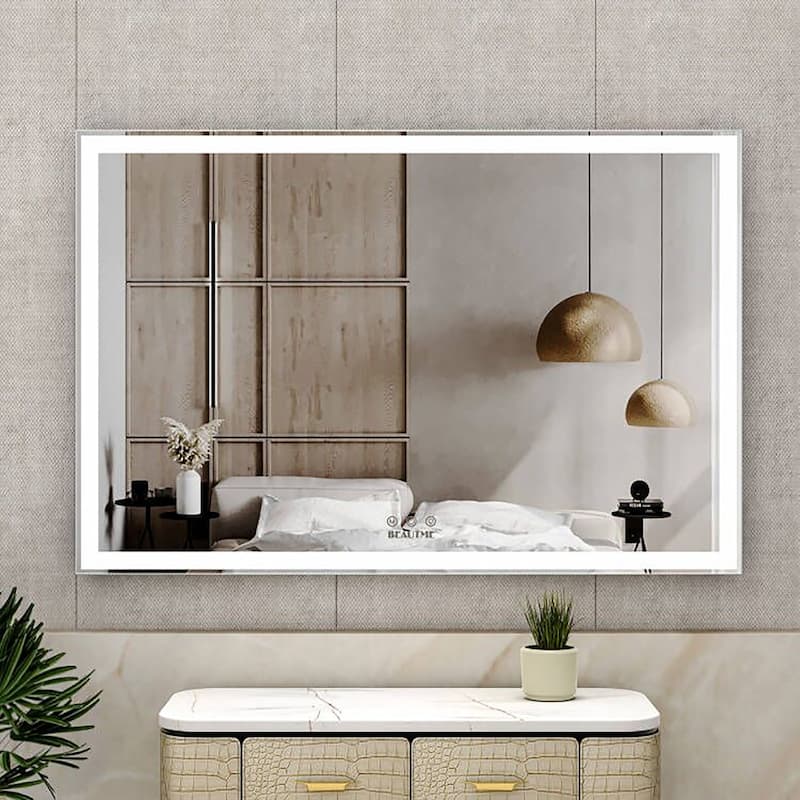 Rectangular Framed Wall Mounted LED Bathroom Vanity Mirror - 60" X 40" - 60" X 40" - Silver