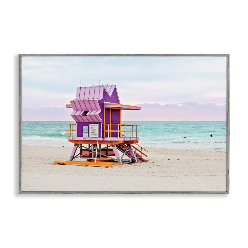 Stupell Purple Lifeguard Building Framed Giclee Art Design By Seven Trees Design - 18 x 12 - Grey