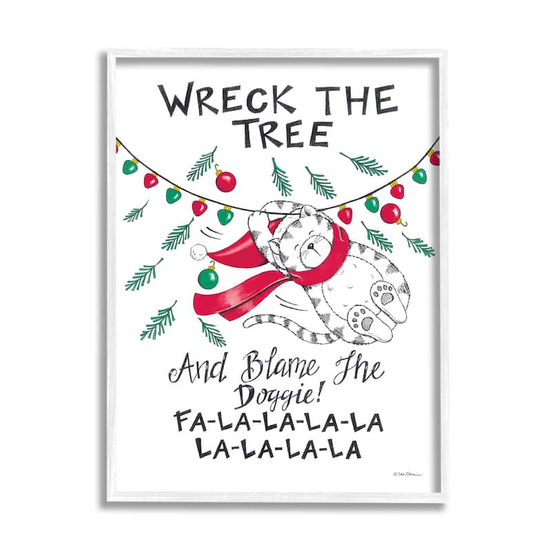 Stupell Funny Pet Christmas Song Framed Giclee Art Design by Deb Strain - 16 x 20 - White