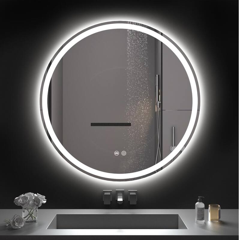 Circular LED Anti-Fog Mirror for Bathroom, Three-Color Lighting Adjustable