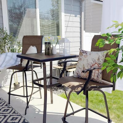 MAISON ARTS 3-piece Outdoor Swivel Bar Stool and Table Bistro Set