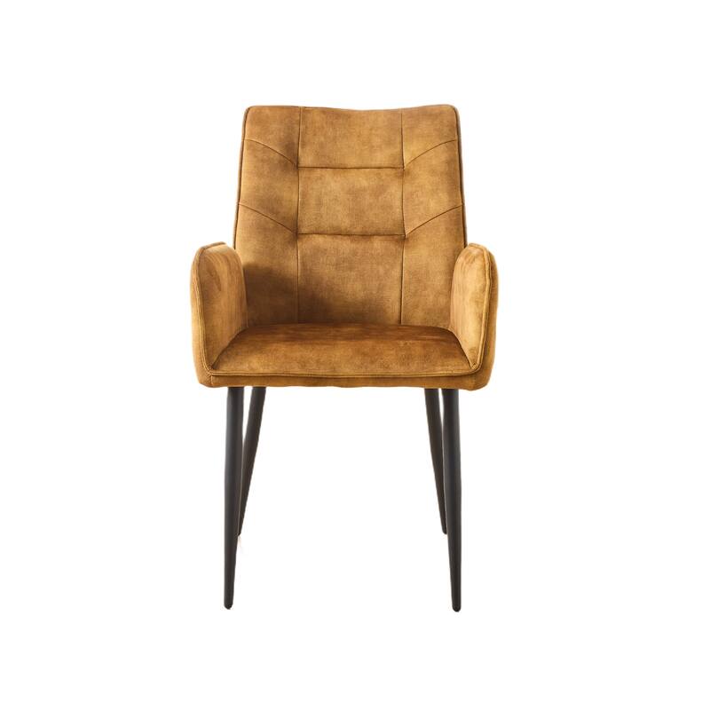 Modern Velvet Dining Chairs 2-Piece Set - Soft Cushioned Seats with Iron Frames in Mustard Yellow