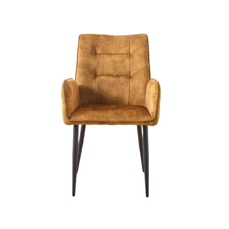 Modern Velvet Dining Chairs 2-Piece Set - Soft Cushioned Seats with Iron Frames in Mustard