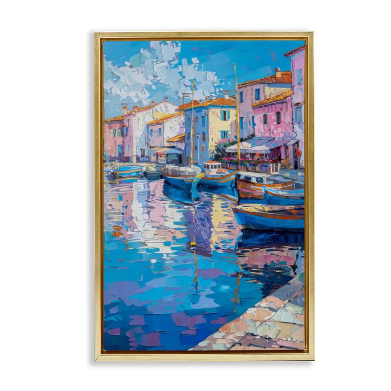 Stupell Abstract Harbor Reflection Framed Floater Canvas Wall Art Design By LSR Design Studio - 21 x 31 - Gold