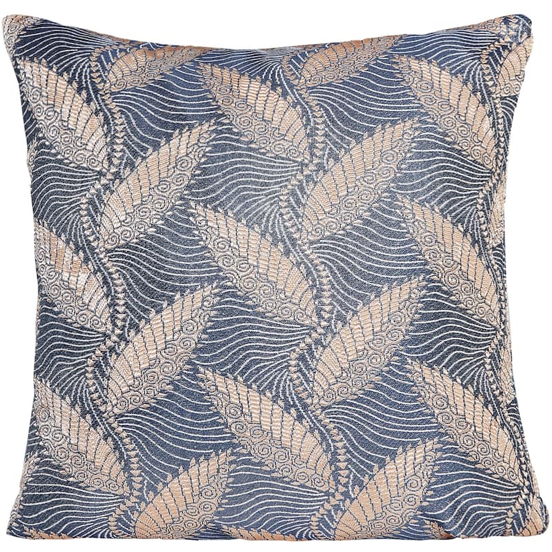 Violet Linen Venetian Geometric Leaves Pattern, 18 Inch x 18 Inch, Square, Decorative Accent Throw Pillow - Blue