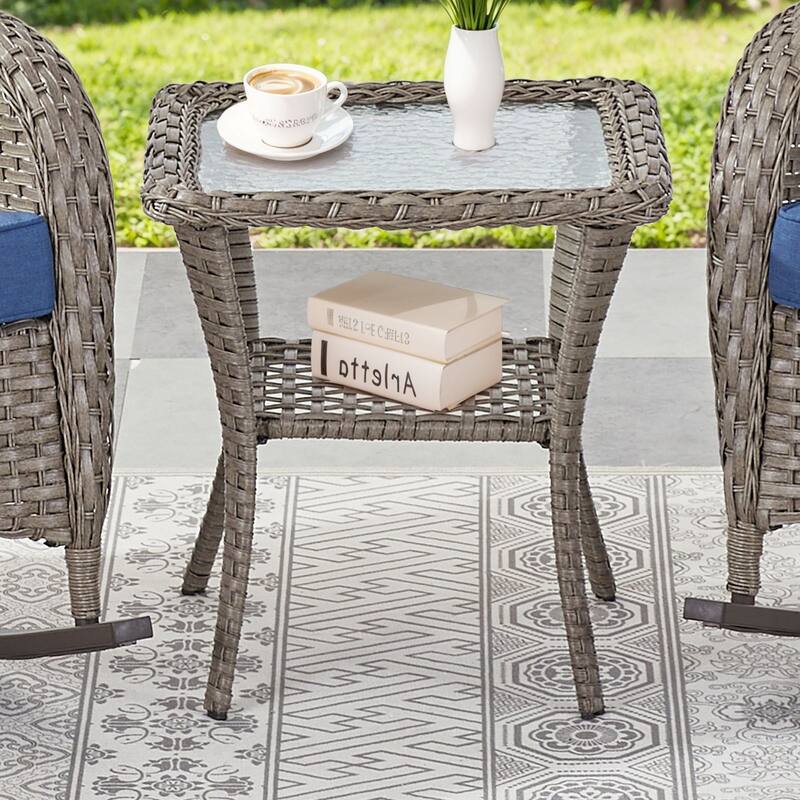 Patio Wicker Coffee Table with Storage -Gre