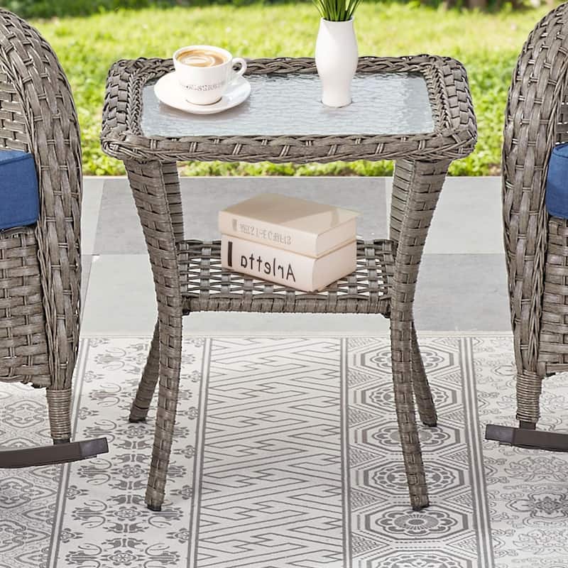 Patio Wicker Coffee Table with Storage