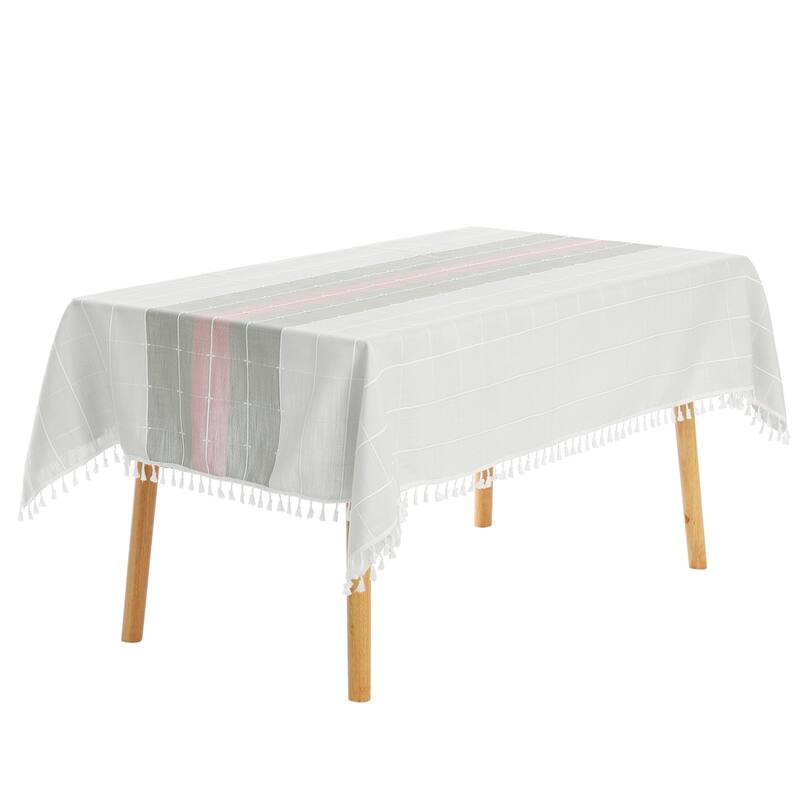 1 Pack Rectangle Tablecloth, Cotton Linen Spillproof Table Cover - Pink Grey - 55x79inch