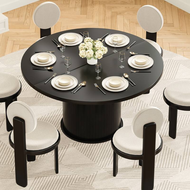 43" Round Dining Table for 4 People, Small Kitchen Dining Table with Wood Top and Sturdy Metal Pedestal Base