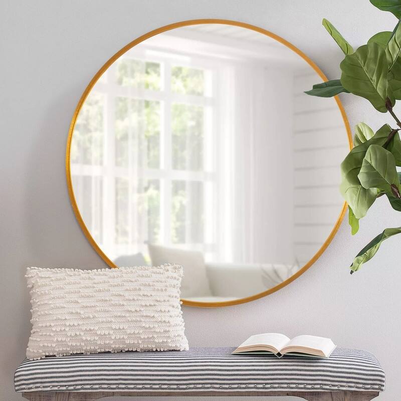 Classic Round Accent Bathroom Mirror Metal Frame Hanging Wall Mounted Circle Mirror for Wall Decor Vanity Entryway Living Room