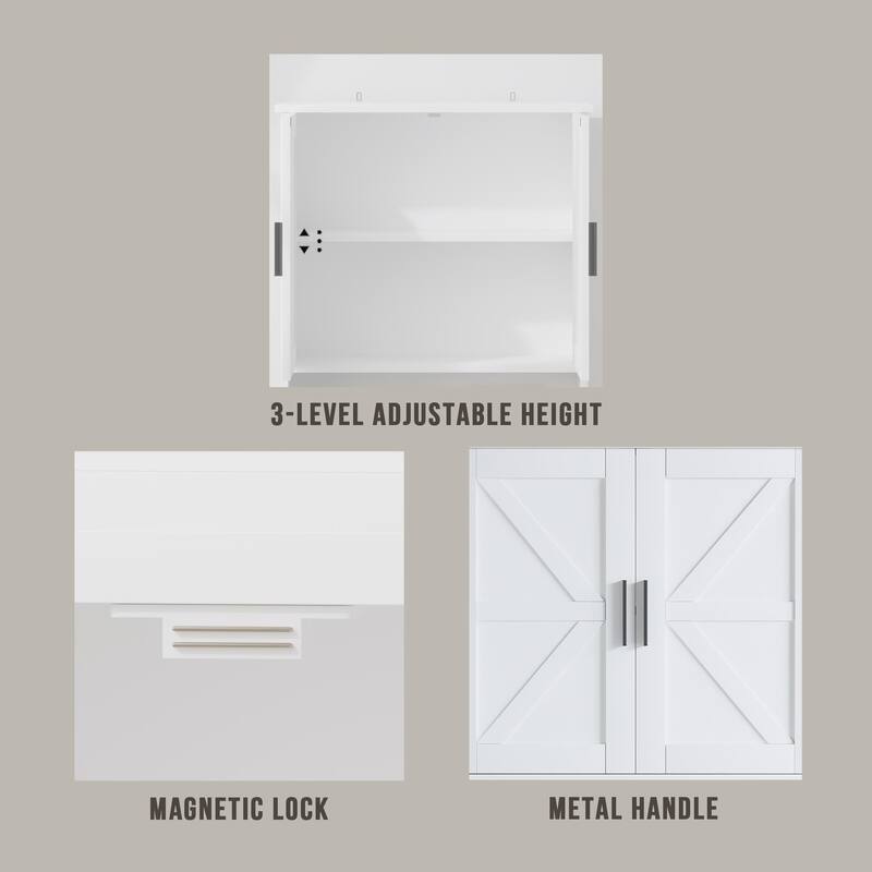 Over The Toilet Storage Cabinet with Adjustable Shelf, Bathroom Space Saver Organizer with Double Doors and Open Shelf