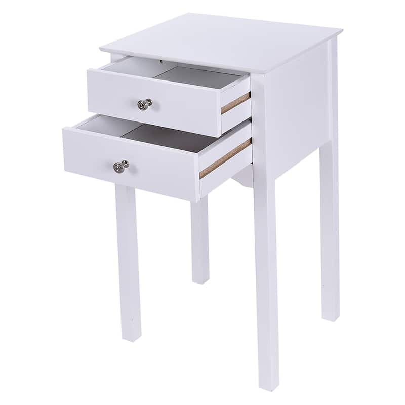 Side Table End Accent Table Night Stand with 2 Drawers Furniture - White