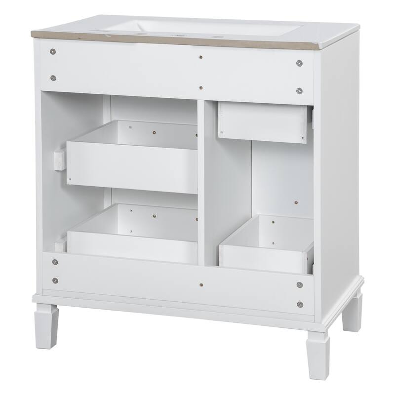 30 " bathroom vanity with ceramic sink with 4 drawers