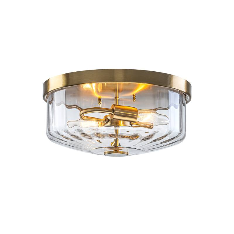 Industrial 2-Light Flush Mount Ceiling Light with Ribbed Glass Shape - 11.8-in W x 5.12-in H