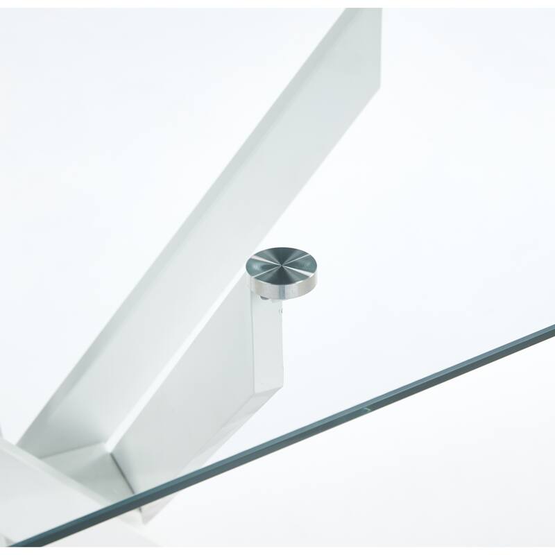 Square Glass Dining Table for 4 Person, Kitchen Table with Tempered Glass & Cross Metal Legs, Modern Leisure Coffee Table