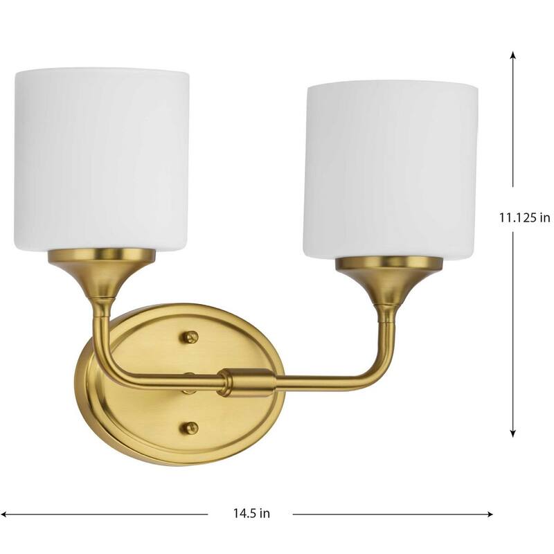 Lynzie Collection Two-Light Brushed Gold Etched Opal Glass Modern Bath Vanity Light - 14.5 in x 5.625 in x 11.125 in