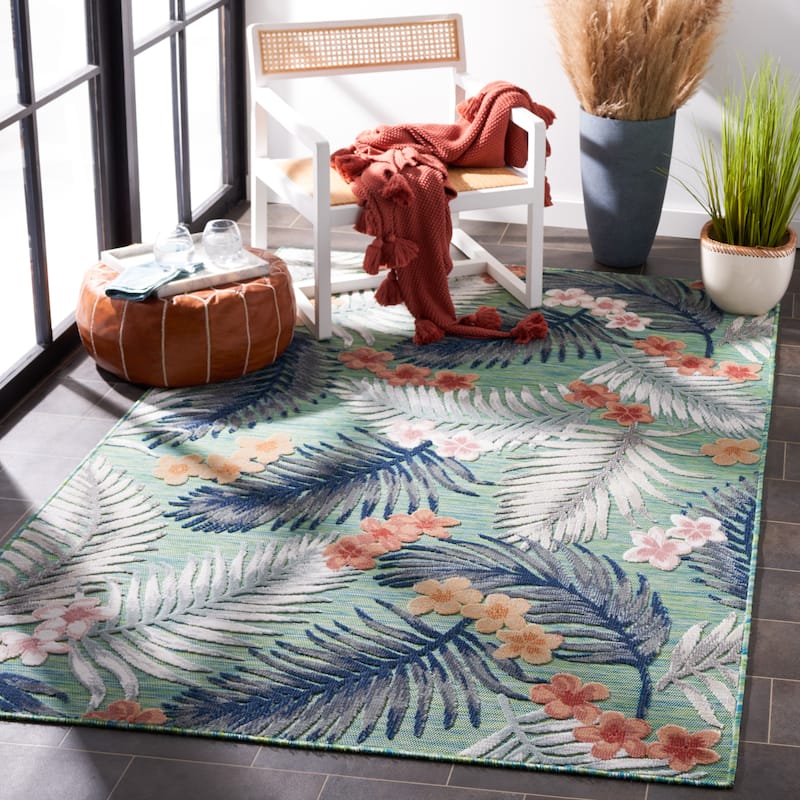 SAFAVIEH Cabana Mintje Indoor/ Outdoor Waterproof Transitional Rug - 9' x 12' - Green/Navy