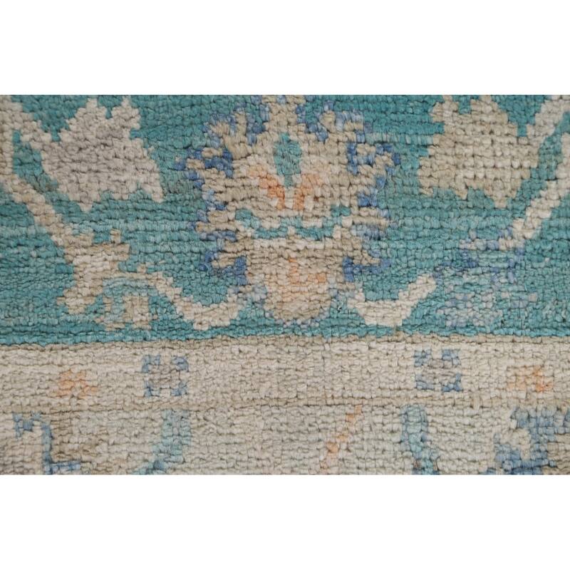 Hand Knotted Oriental 100% Wool Carpet Transitional Geometric Green Oushak Area Rug - 2' 11'' X 1' 11''