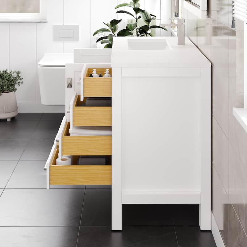London 42 in. White SS Bath Vanity with Carrara Quartz Top & Undermount Sink