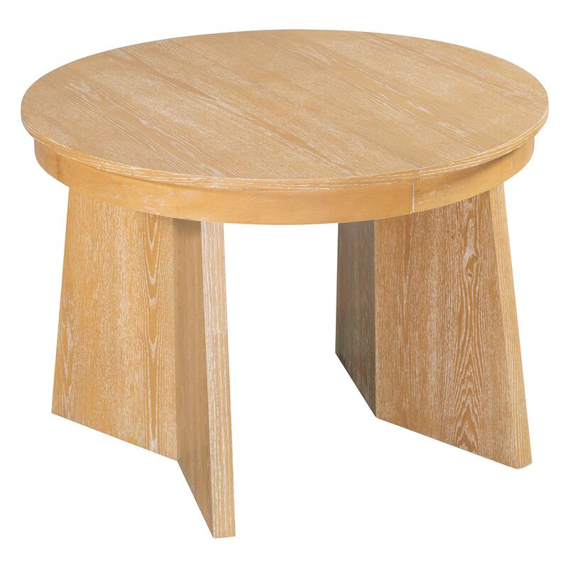 5-Piece Round Dining Table Set for 4, Retro Extendable dining table set with 4 Upholstered Chairs