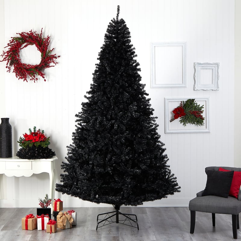 10ft Black Artificial Christmas Tree with Lights - Holiday Decor, Festive Display, Indoor Tree, Premium Quality - 120