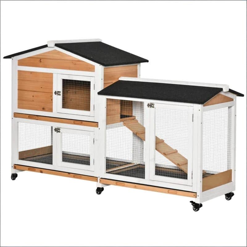 Pet Hutch,Mobile Wooden Rabbit Hutch is designed for convenient cleaning - Black,White,Yellow