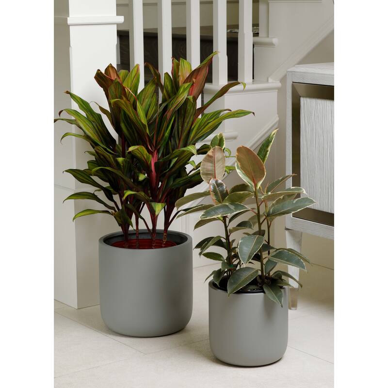 Indoor/Outdoor Large Minimalist Fiberstone Lightweight Cylinder Round Planter Pot - 12, 9 in