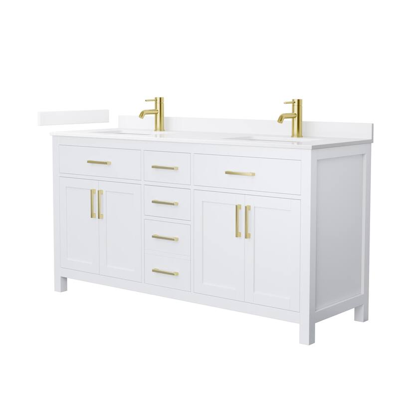Wyndham Collection WCG2424-66D-QTZ-UNSMXX Beckett 66" Free Standing - White / White Quartz Top / Brushed Gold Hardware