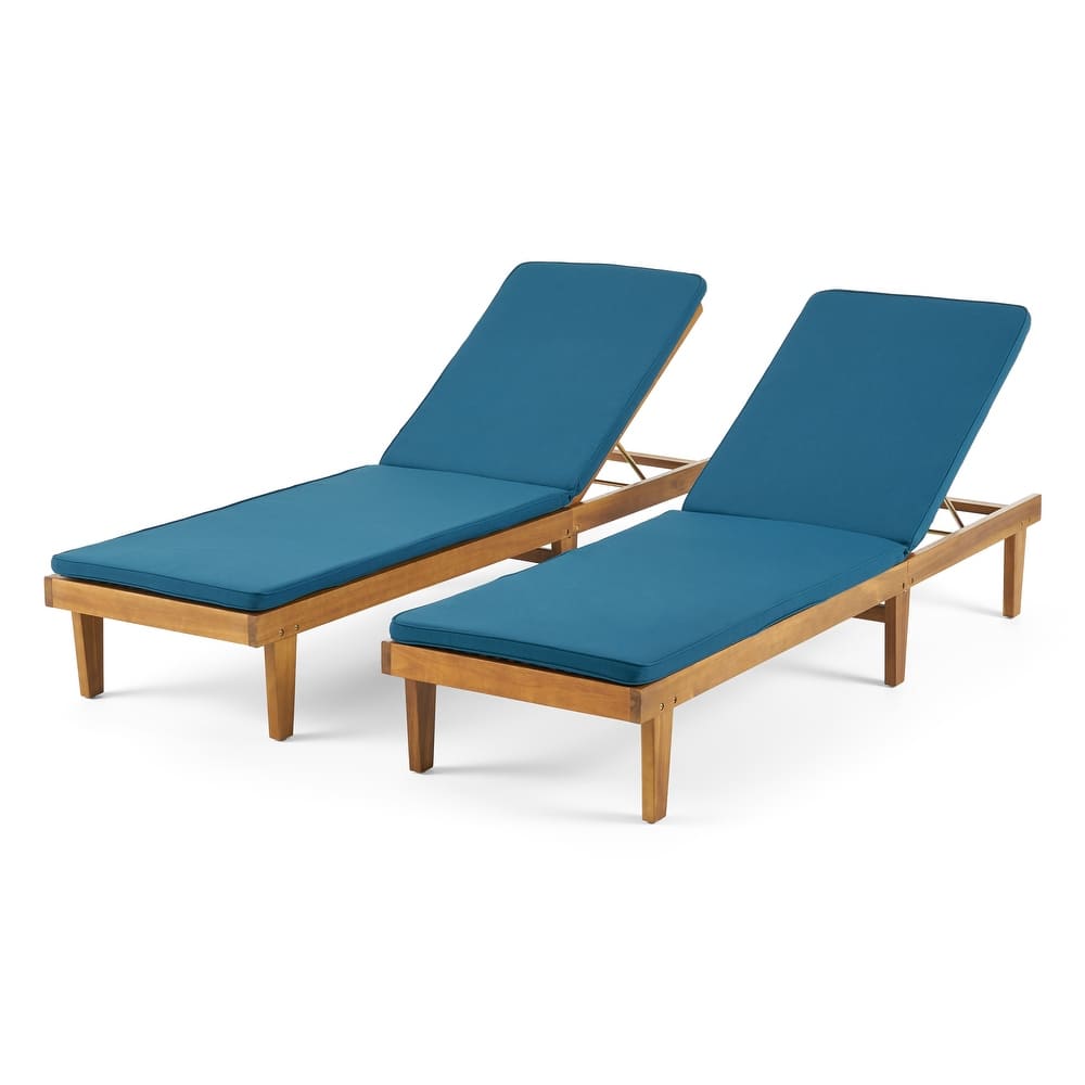 Nadine Outdoor Modern Cushioned Acacia Chaise Lounges (Set of 2) by Christopher Knight Home