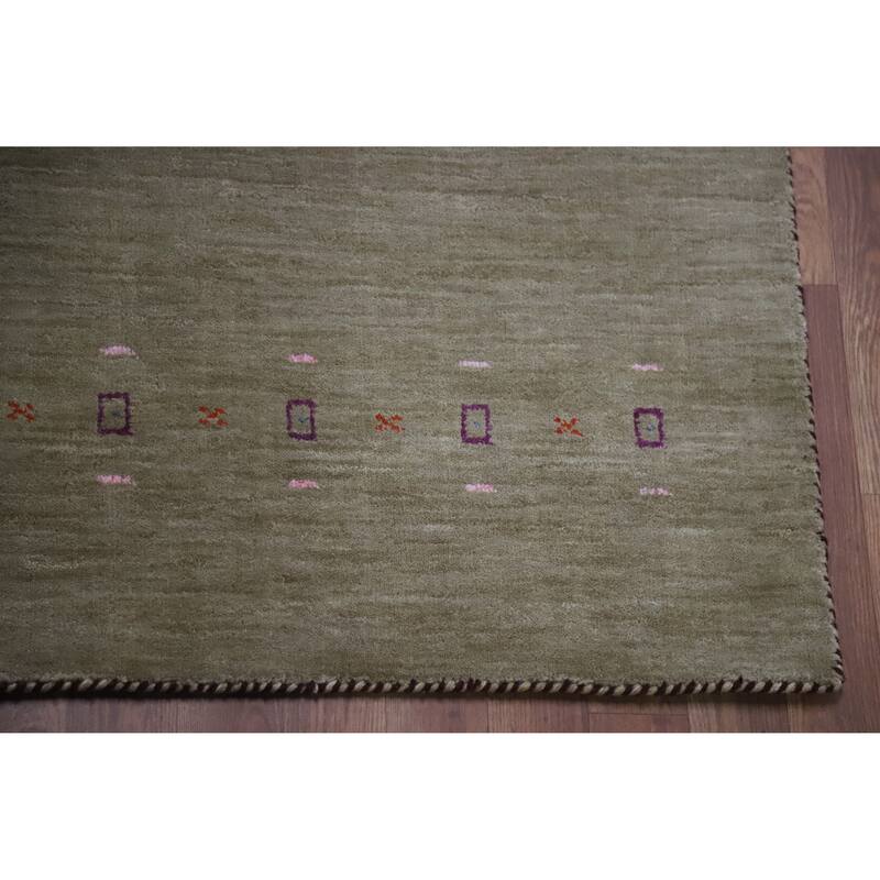 Hand Knotted Oriental 100% Wool Carpet Tribal Animal Pictorial Green Gabbeh Area Rug - 7' 8'' X 4' 11''