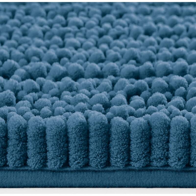 2 Piece Set Blue Soft Cozy Plush Chenille Bath Mat Bathroom Rug