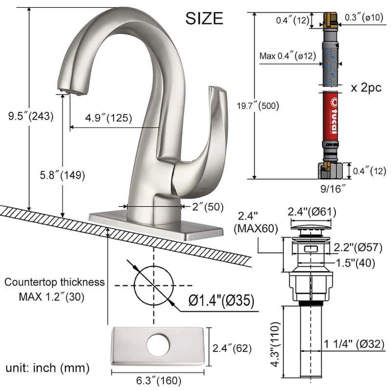 WOWOW Single Handle Gooseneck Bathroom Faucet with Deckplate Included