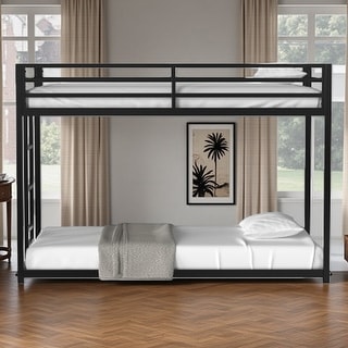 Twin Over Twin Metal Bunk Bed with Reversible Ladder, Full-Length Guardrails, Sturdy Square Tube Frame